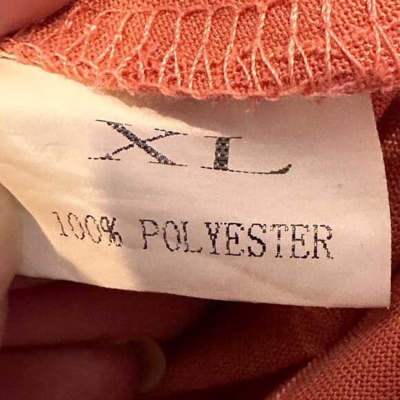 Casual V Neck 3/4 Bell Sleeve Mesh Panel Blouse Coral XL - Picture 7 of 7